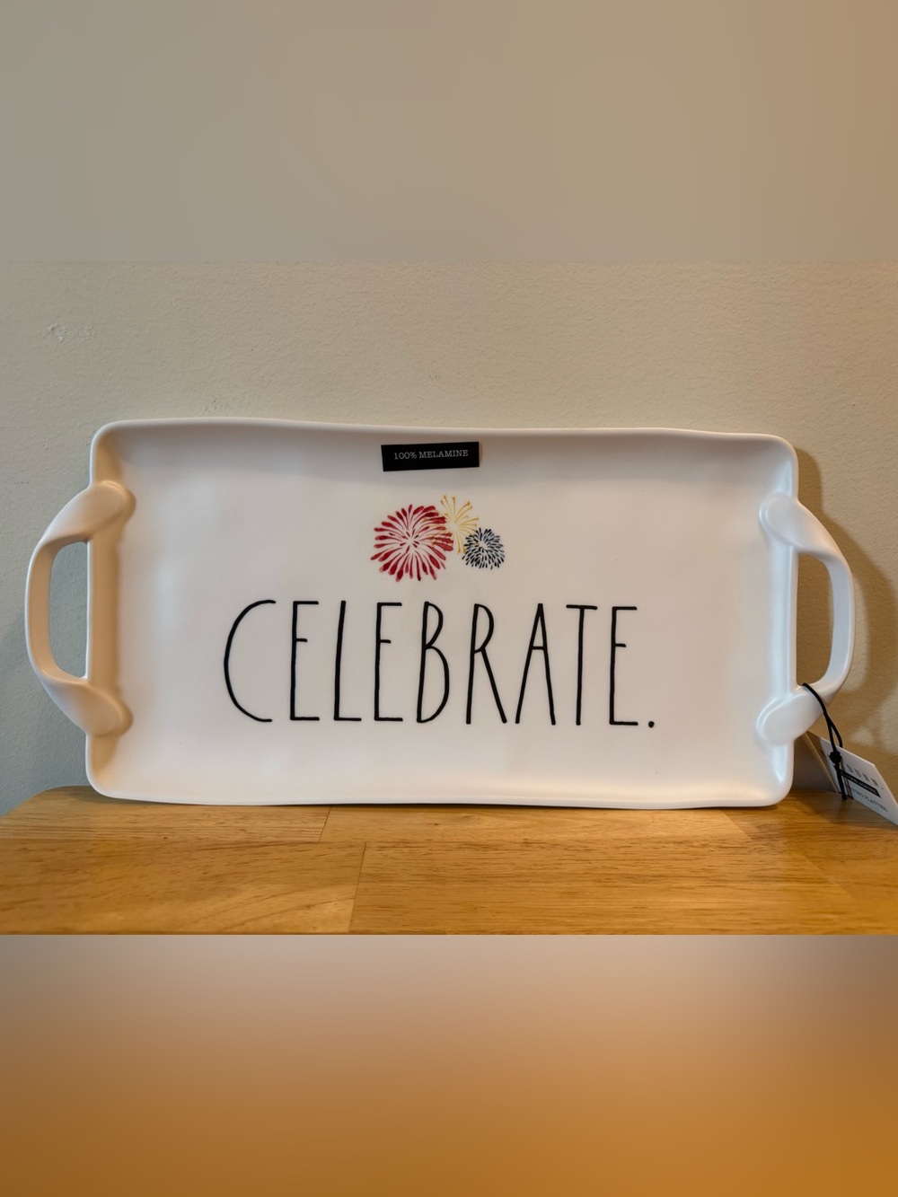 Rae Dunn White Celebrate Melamine Platter with Firework Design